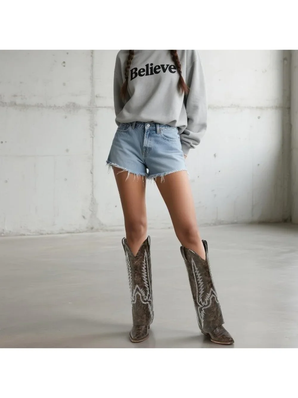 Women's Brown 1 Pointed Toe Wedge Heel Side Zipper Knee High Shark Boots